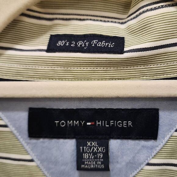 Tommy Hilfiger Men's Green Striped 80's 2 Ply Fabric Button Down Shirt Size XXL - Picture 4 of 15